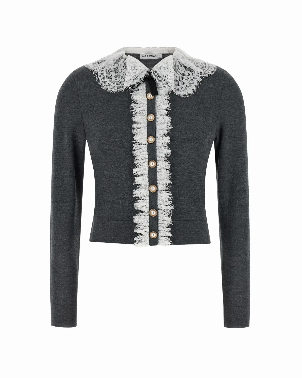 Lace-Collar Merino Wool Cardigan by Self-Portrait