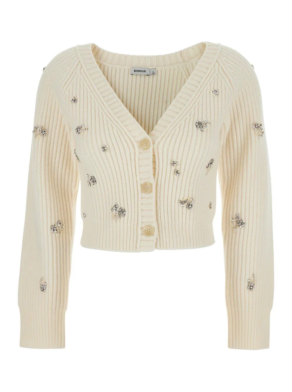 Rhinestone-Embellished Wool-Cashmere Cardigan by Simkhai