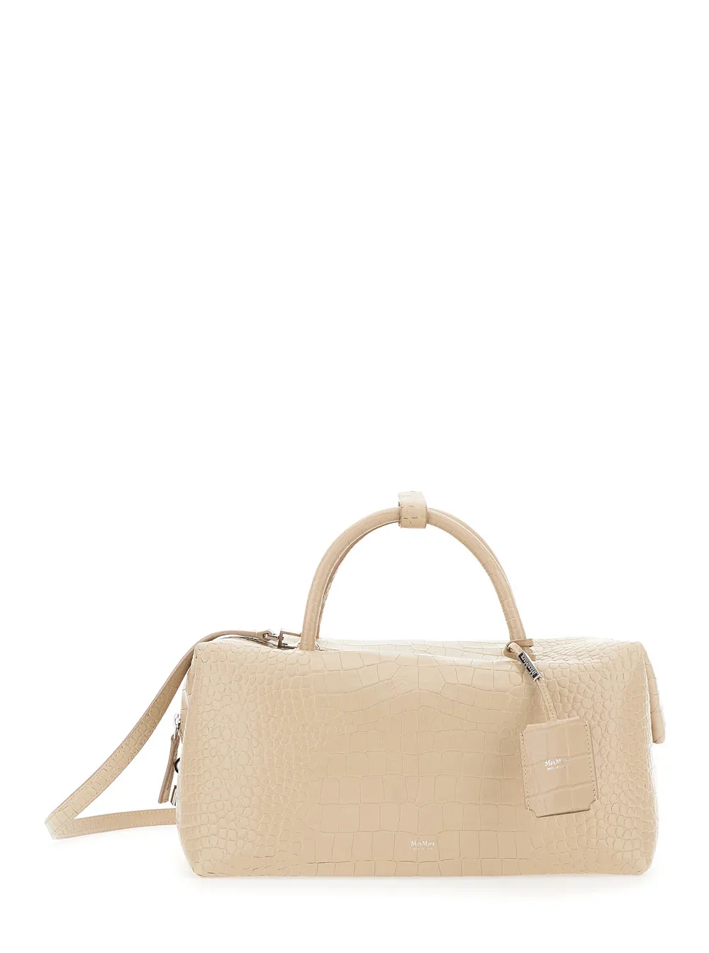Crocodile-Embossed Lamb Leather Holdall Bag by Max Mara