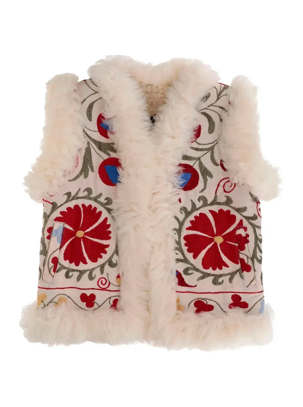 Floral Embroidered Cotton and Sheepskin Jacket by Zazi