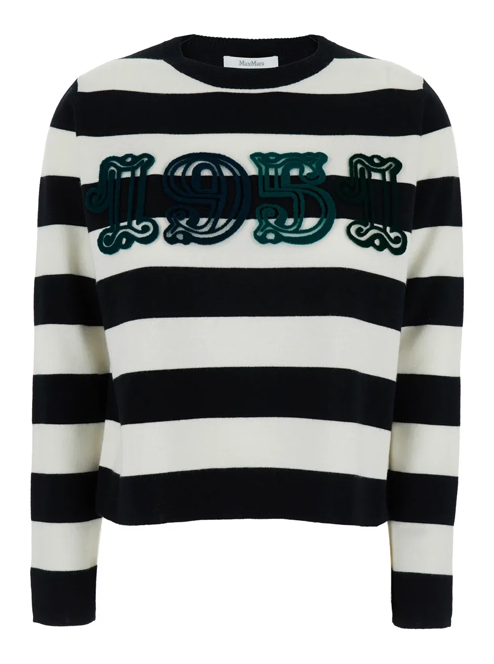 Striped Virgin Wool with Embroidered Logo Sweater by Max Mara