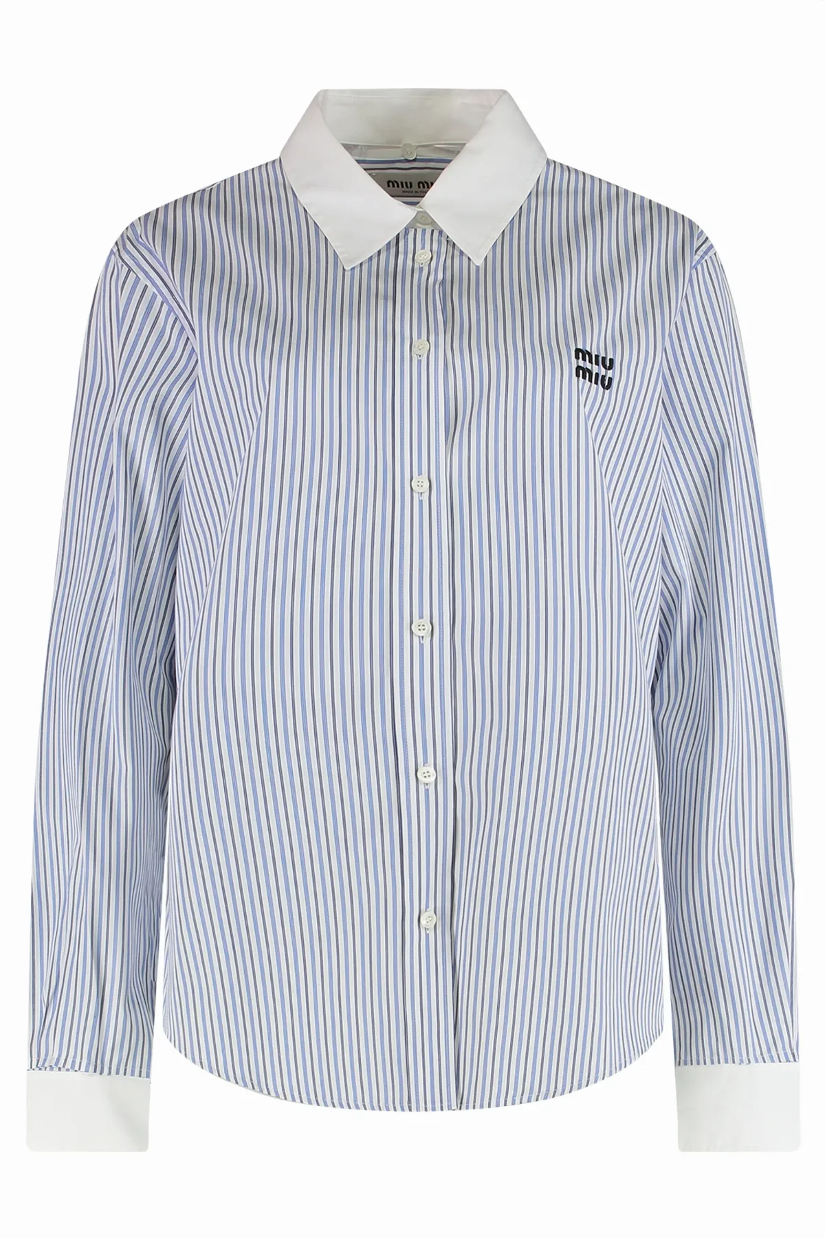 Striped Cotton with Removable Collar Shirt by Miu Miu