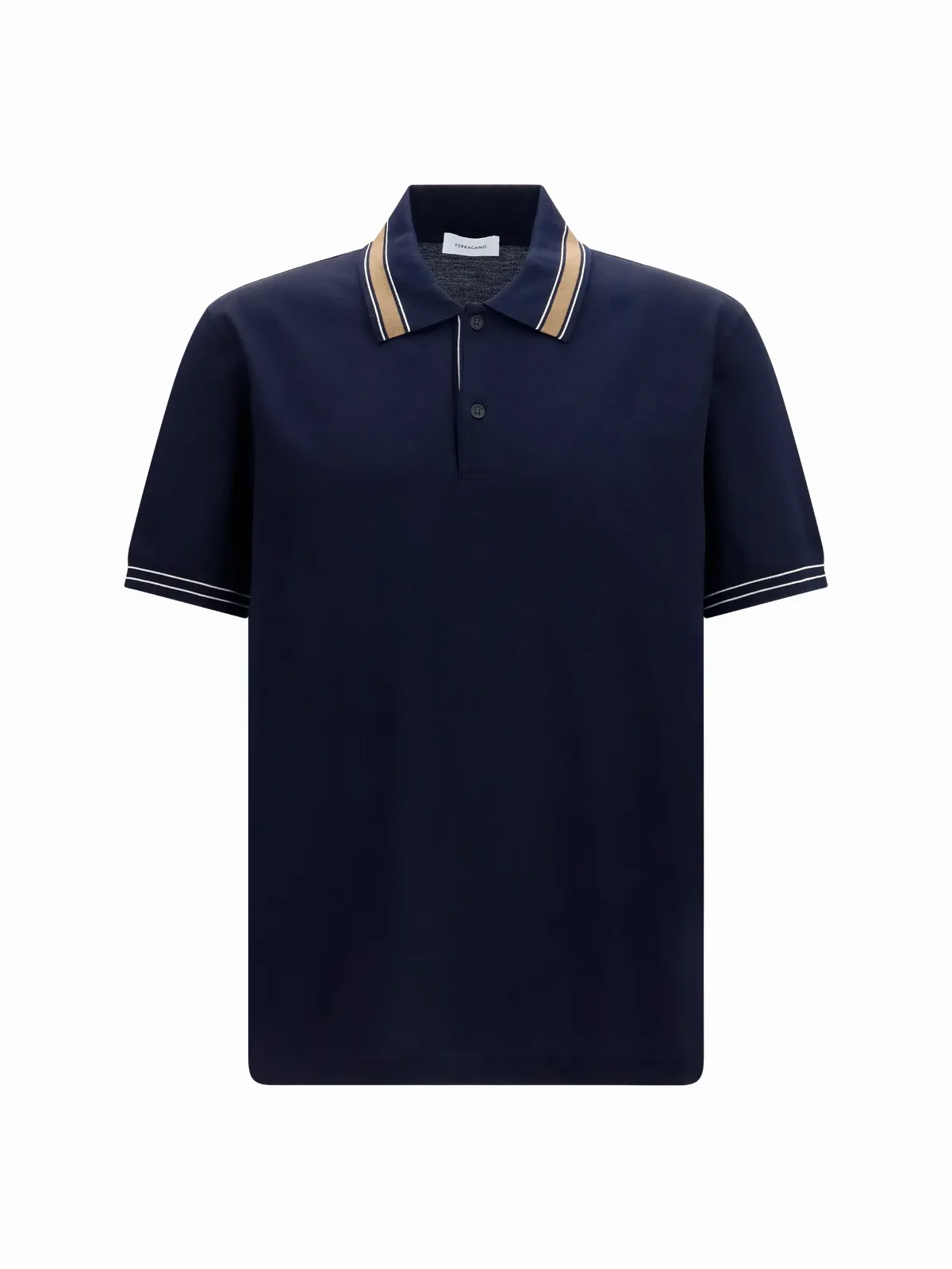 Cotton Piqué with Striped Trim Polo Shirt by Ferragamo
