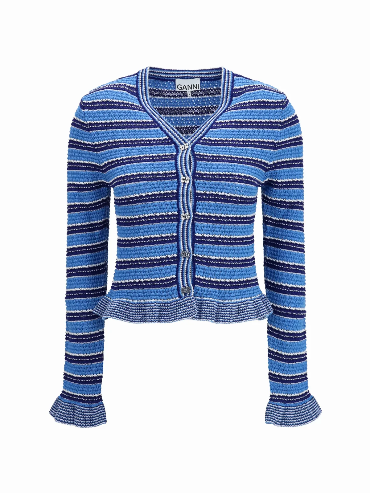 Striped Crochet Cotton Cardigan by Ganni