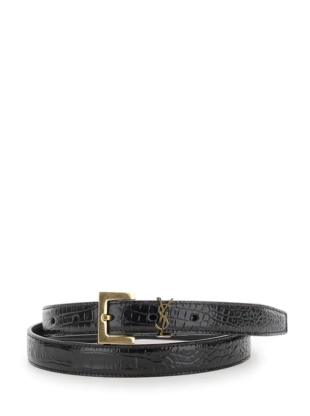 Cassandre-Buckle Croco-Printed Belt by Saint Laurent