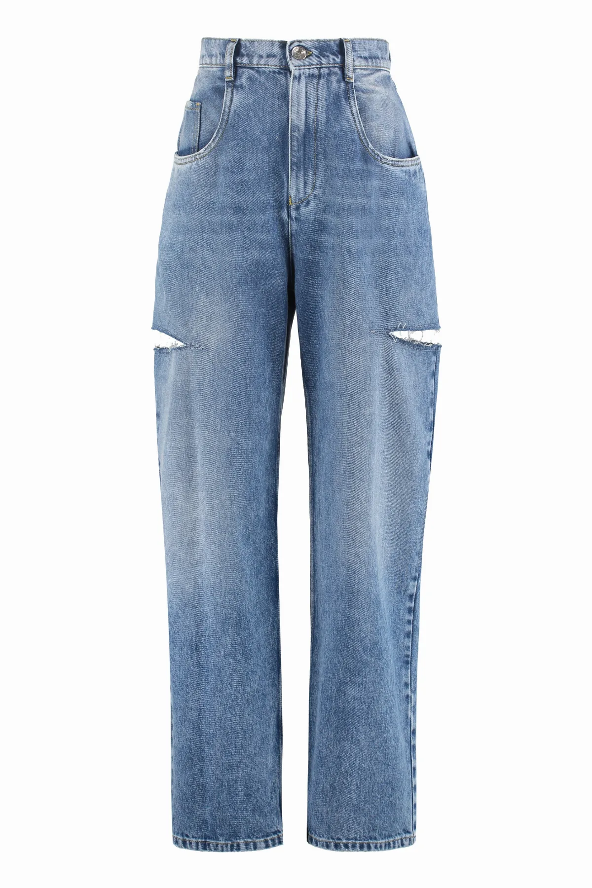 Distressed Wide-Leg Jeans