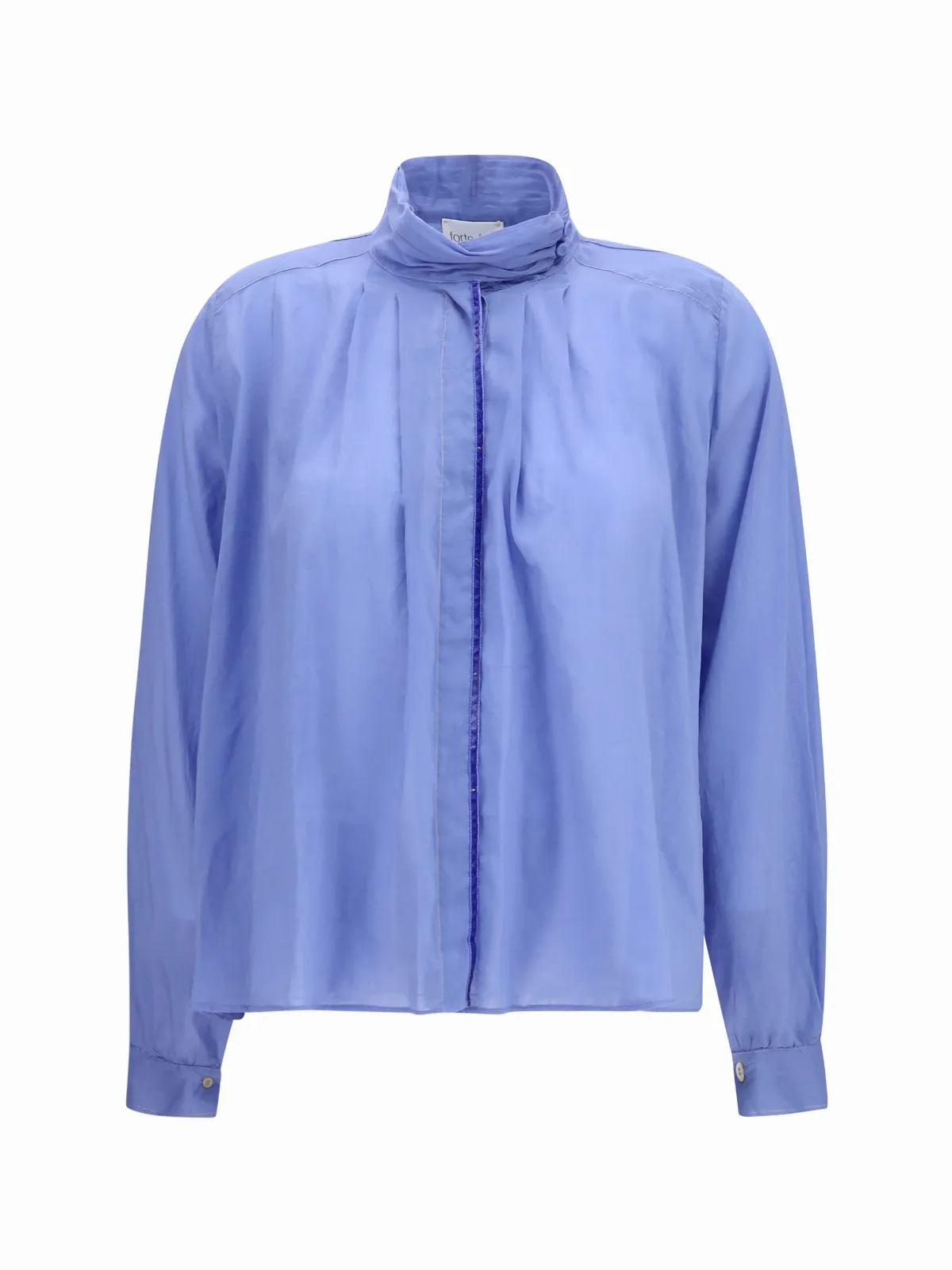 Pleated High-Neck Cotton Blouse by Forte Forte