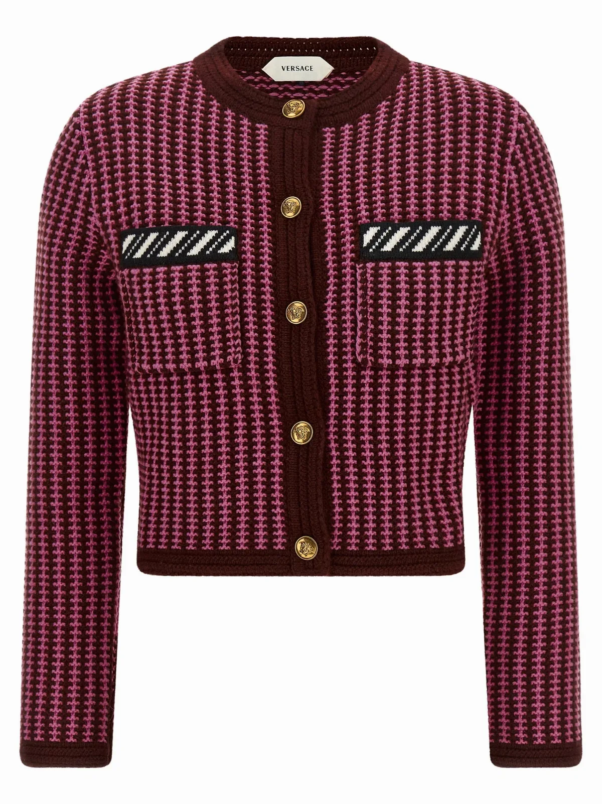 Two-Tone Crochet Wool Cardigan by Versace