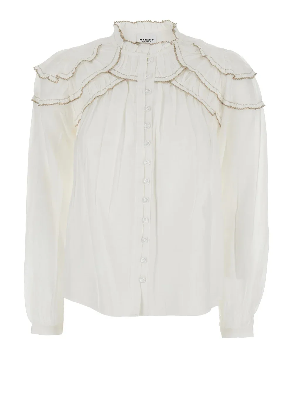 Ruffled High-Collar Cotton-Blend Blouse by Marant éToile