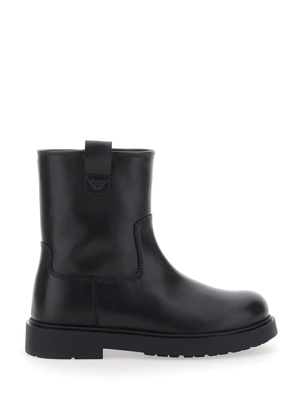 Logo-Patch Calf Leather Boot by Emporio Armani
