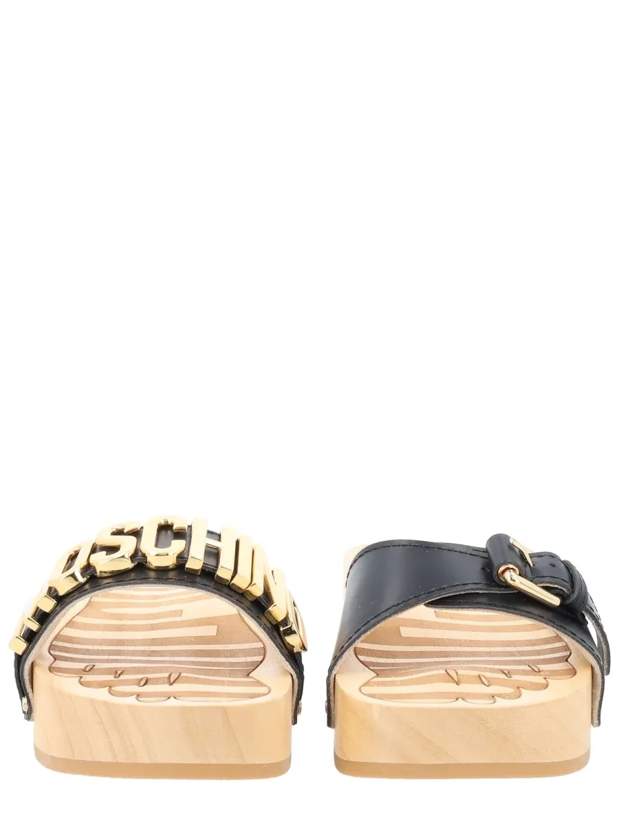 Logo-Embellished Calf Leather Sandals by Moschino
