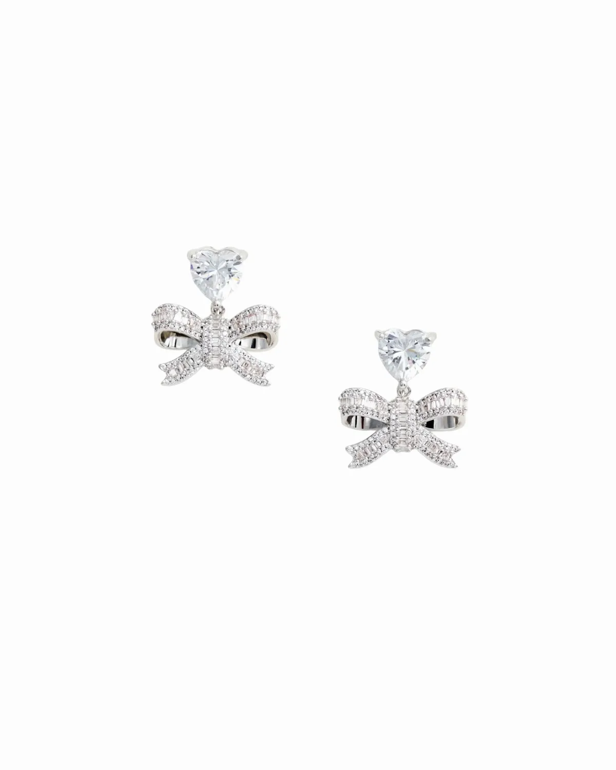 Crystal Heart Bow Earrings by Self-Portrait