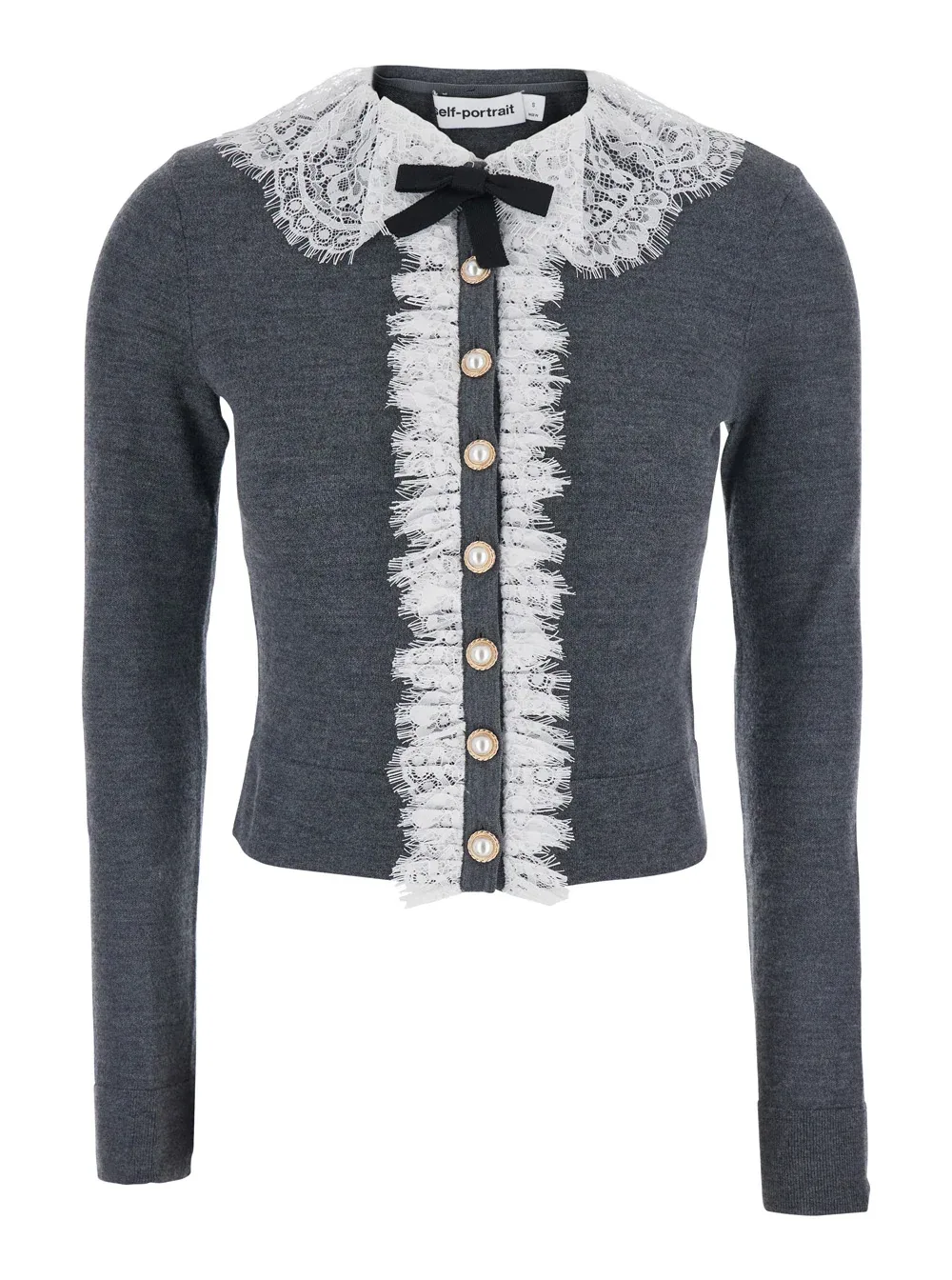 Lace-Collar Wool Cardigan by Self-Portrait
