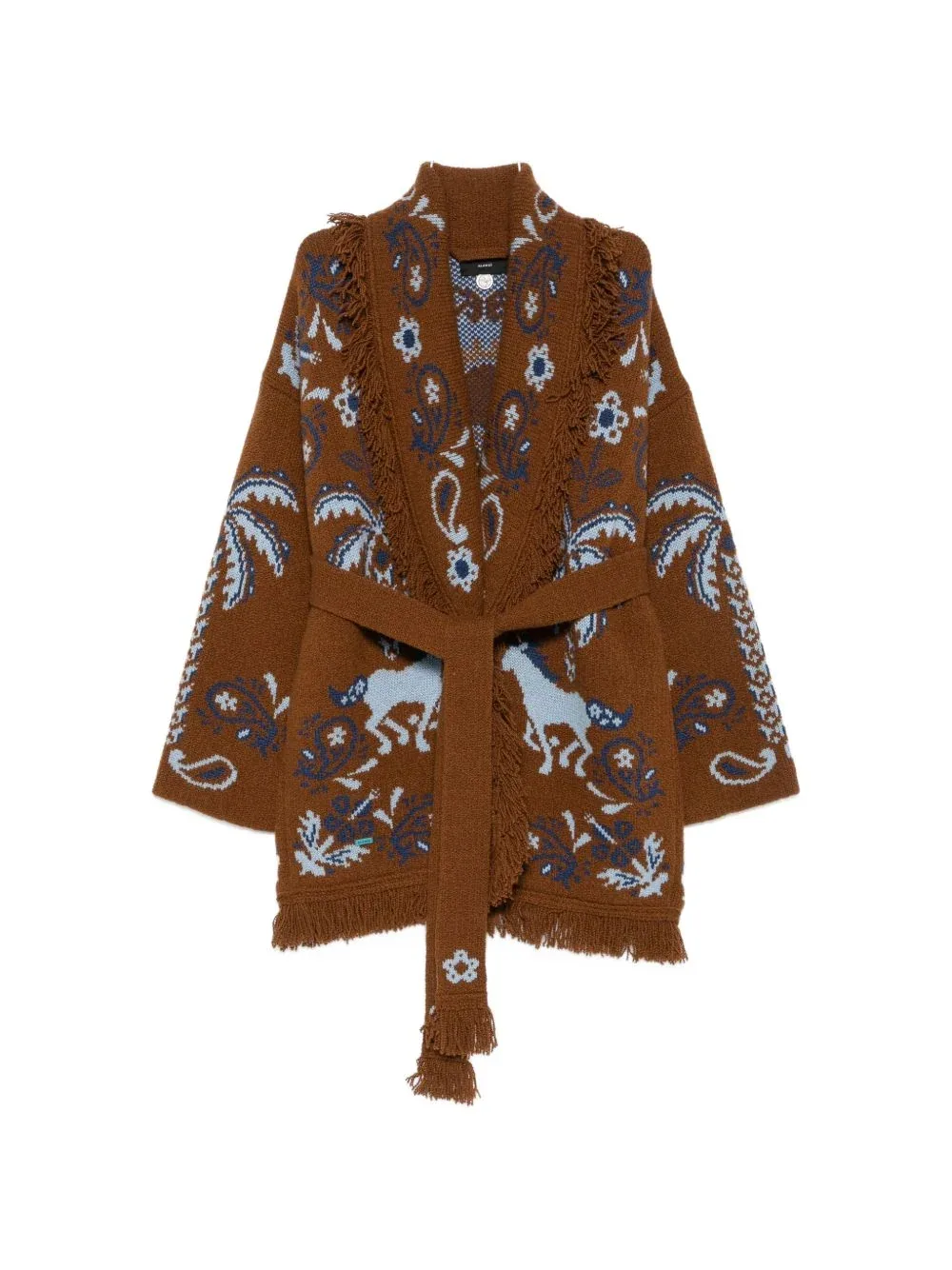 Intarsia Knit Fringe Cardigan by Alanui