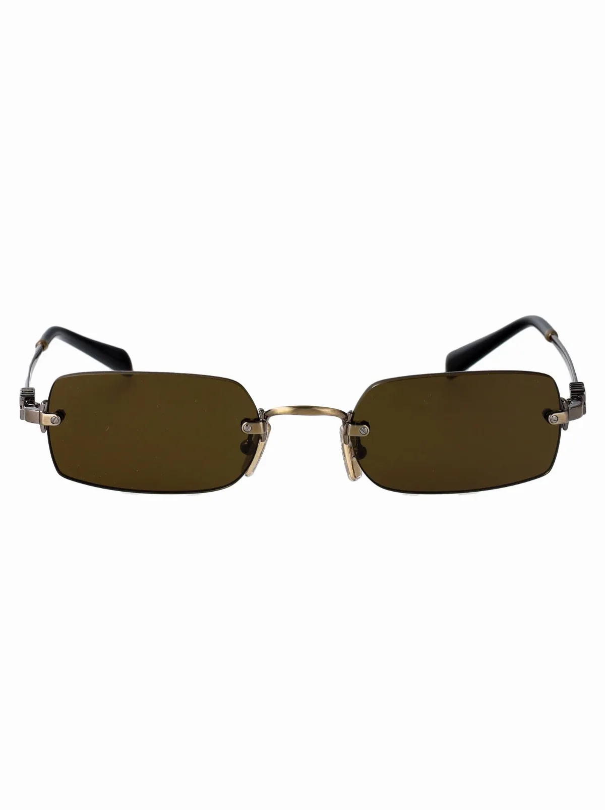 0MU Old Gold Metal Rectangle Sunglasses by Miu Miu
