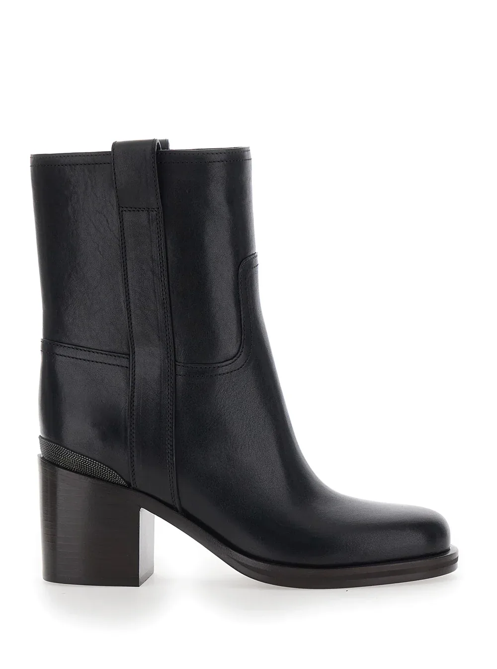 Monile-Detailed Leather Ankle Boot by BRUNELLO CUCINELLI