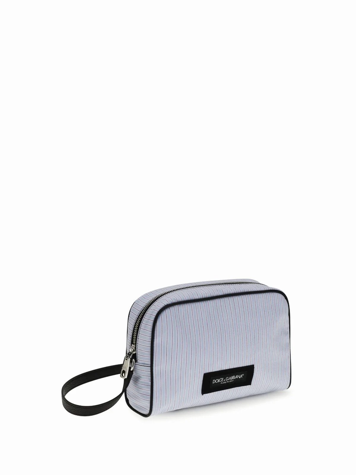 Striped Poplin and Leather Clutch