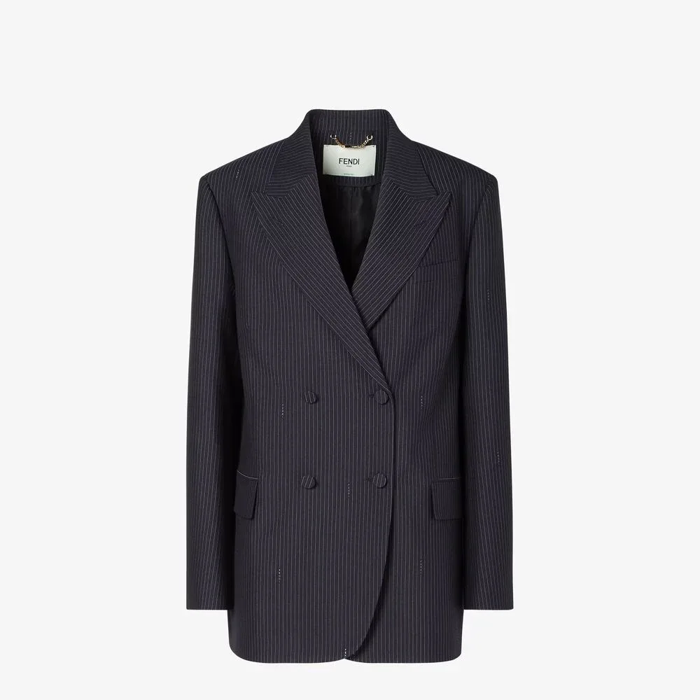 Double-Breasted Pinstriped Wool Blazer by Fendi