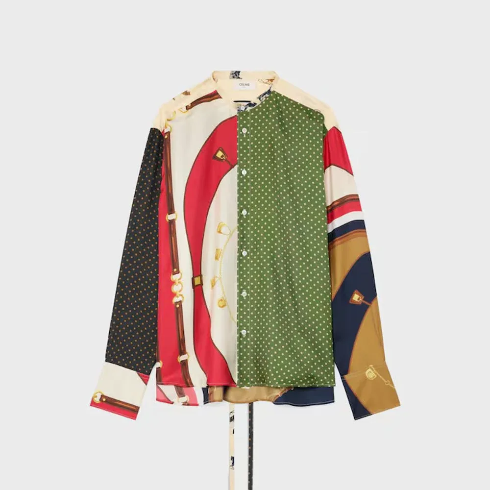Patchwork-Print Silk Shirt by Celine