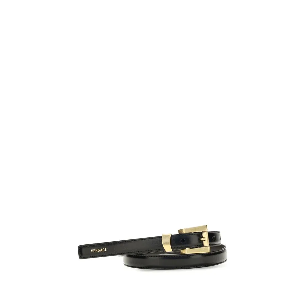 Glossy Leather Logo Belt by Versace