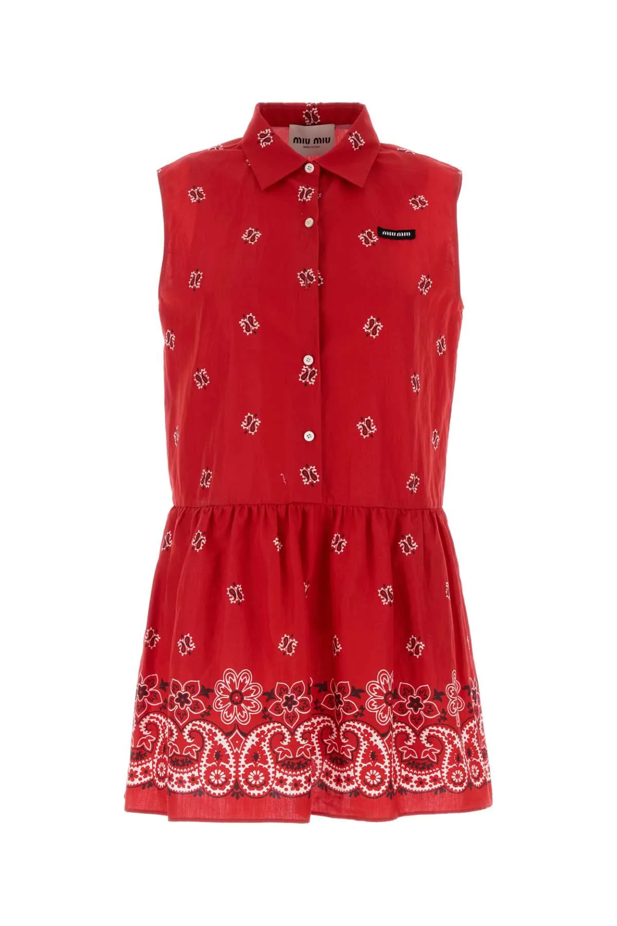 Embroidered Cotton-Linen Shift Dress by Miu Miu
