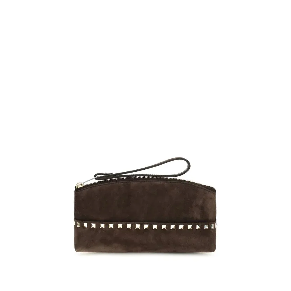 Pyramid Stud Suede Clutch by Valentino Garavani
