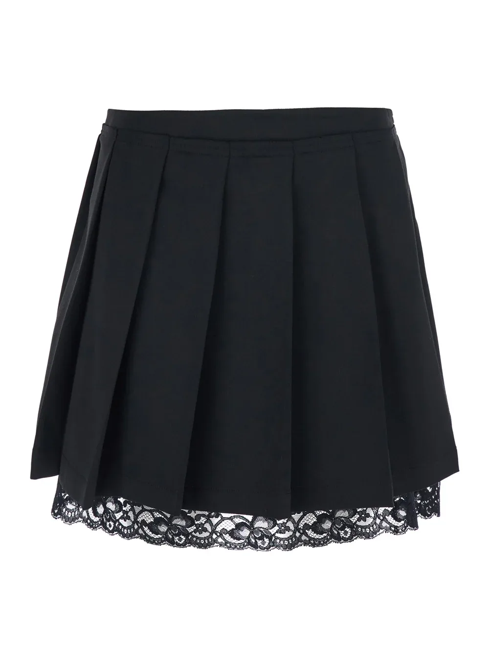 Pleated Lace-Hem Skirt by Jucca