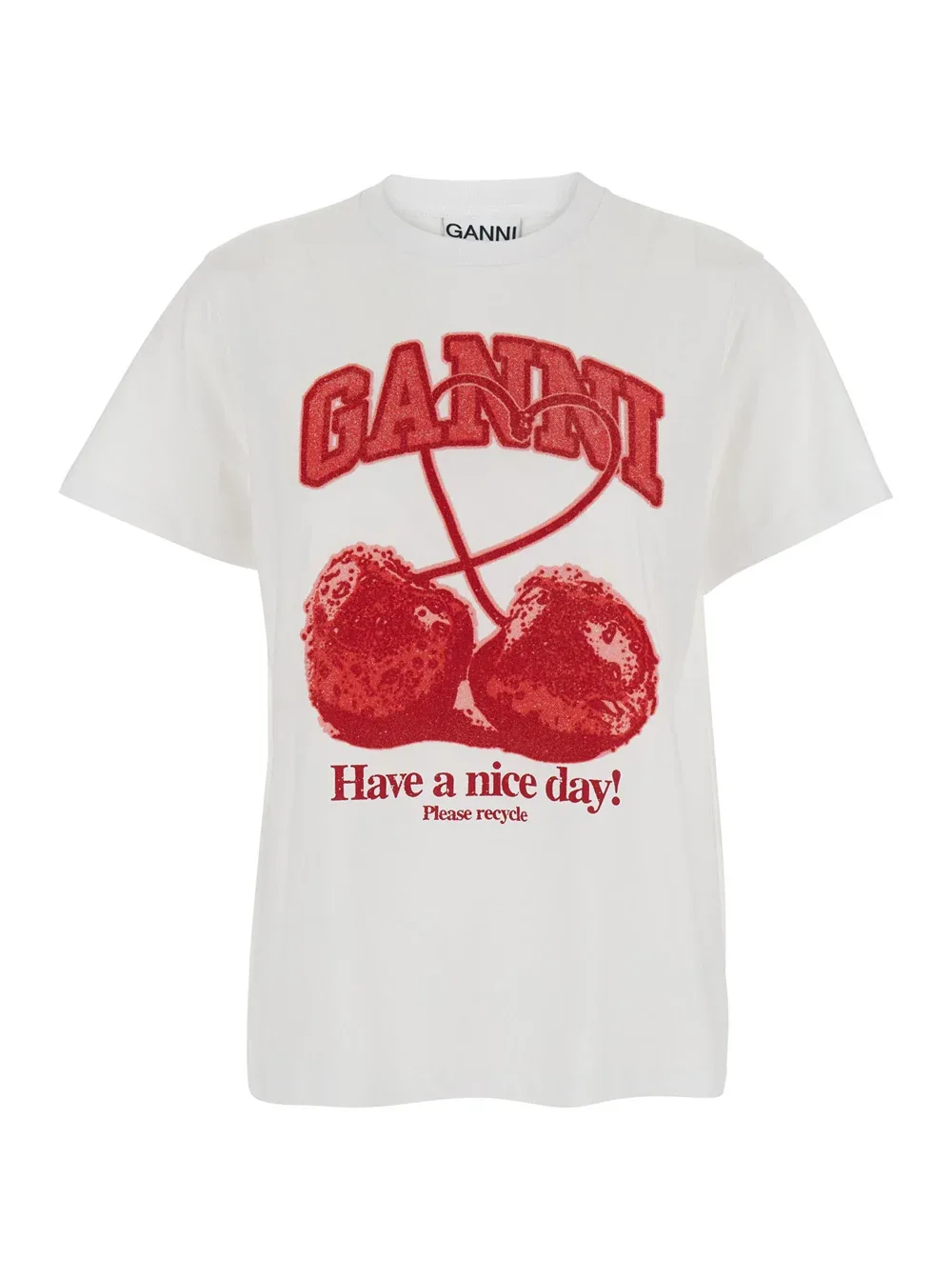 Logo and Cherry-Print T-Shirt by Ganni