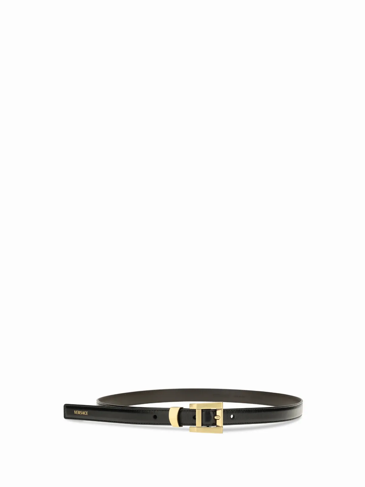 Glossy Leather Logo Print Belt by Versace