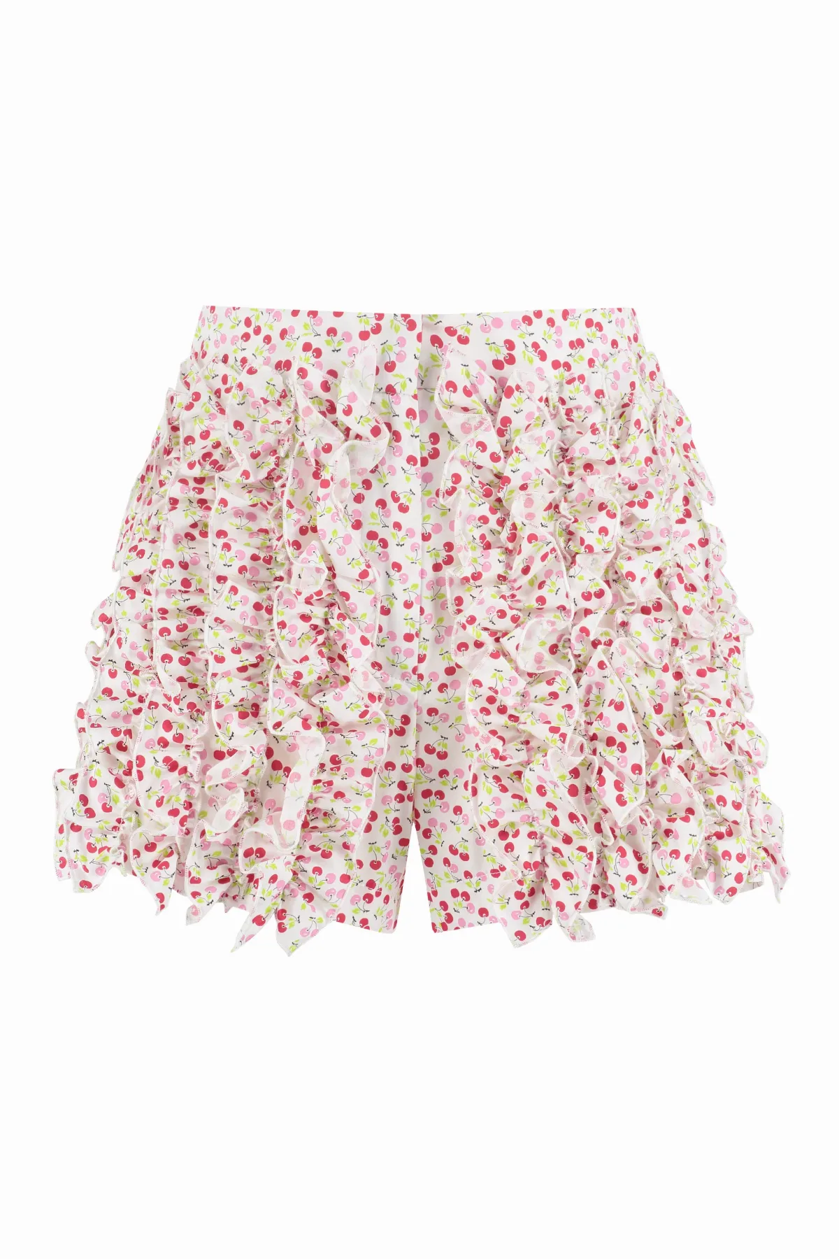 Cherry-Print Cotton with Ruffled Trim Shorts by MSGM