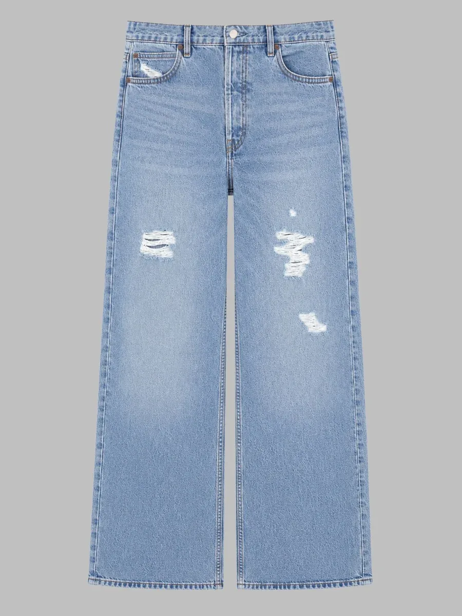 Distressed Wide-Leg Denim Jeans by Frame