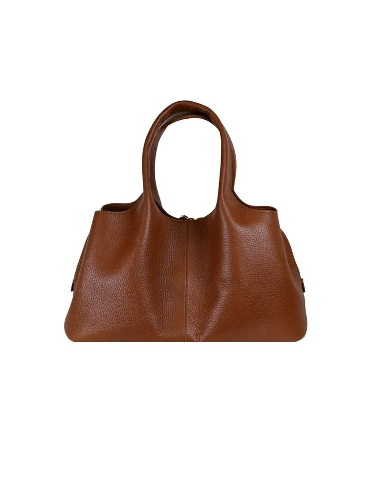 Pebbled Cognac Leather Top Handle Bag by Coccinelle