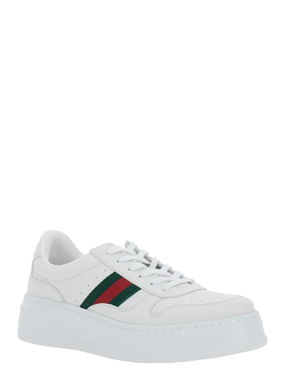 Web-Stripe Leather Sneakers by Gucci