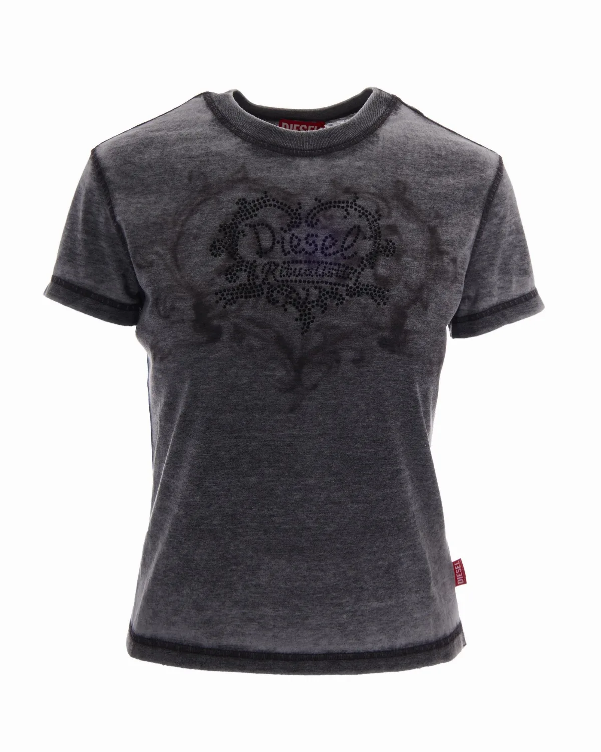 Rhinestone-Embellished Burnout T-Shirt by Diesel