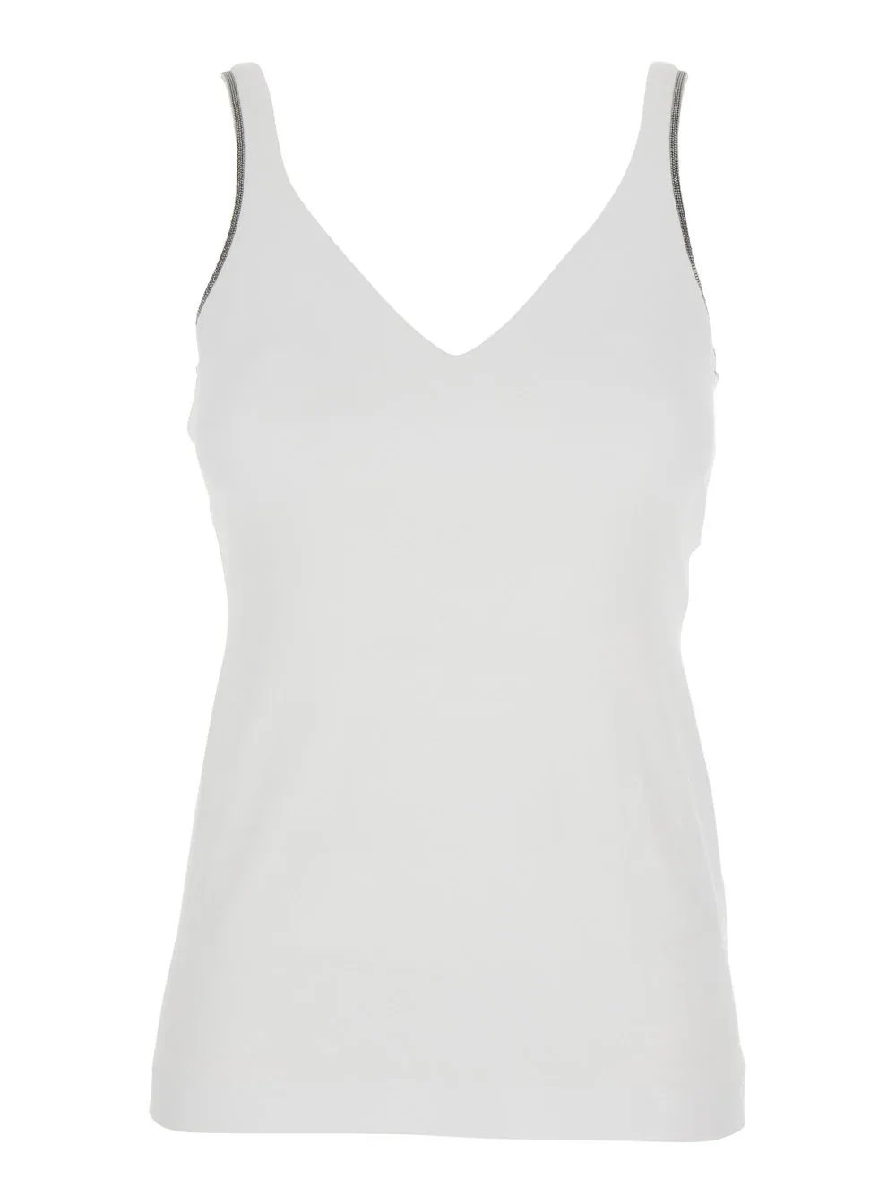 Stretch Cotton V-Neck Tank Top by BRUNELLO CUCINELLI