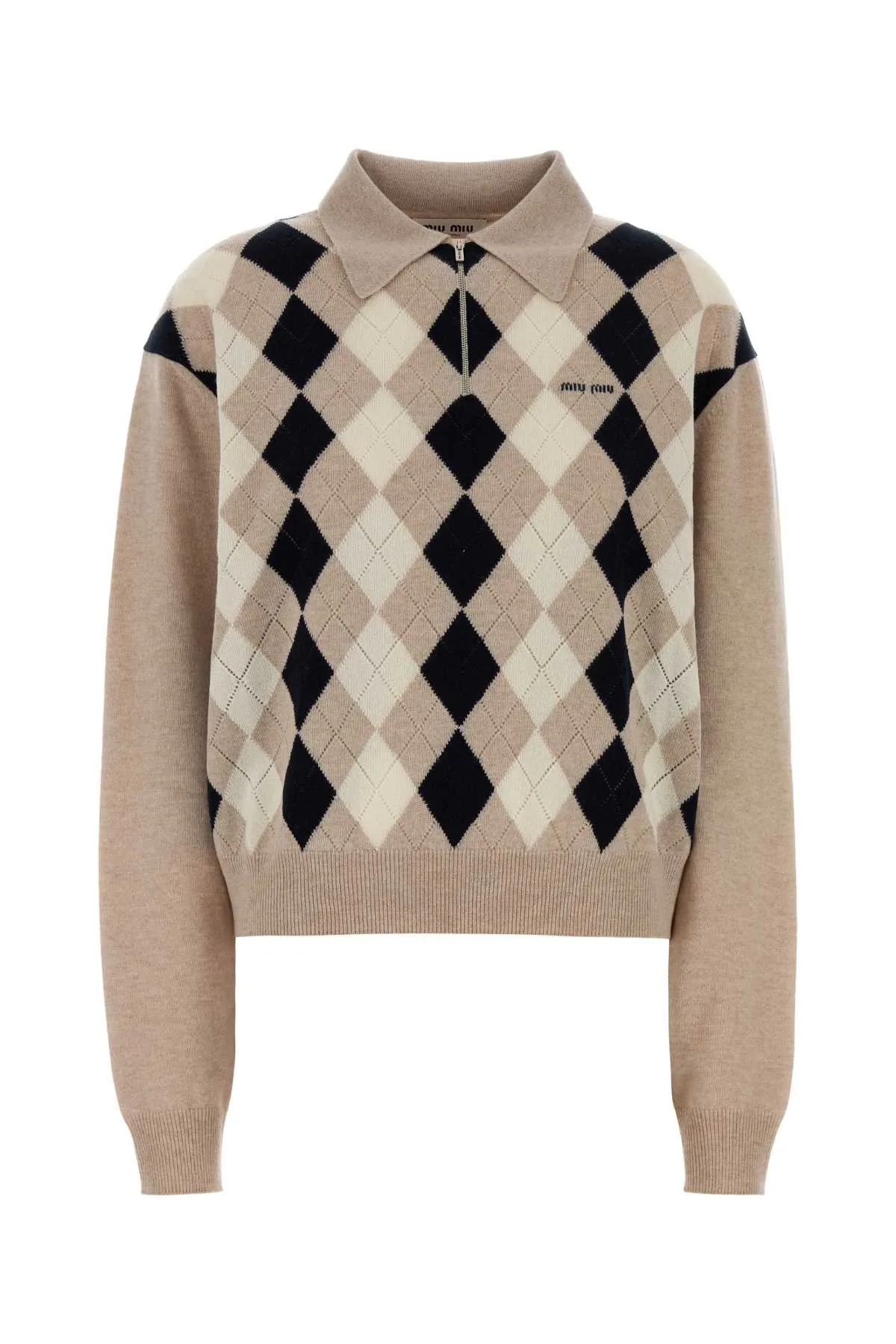 Argyle Cashmere Polo Sweater by Miu Miu