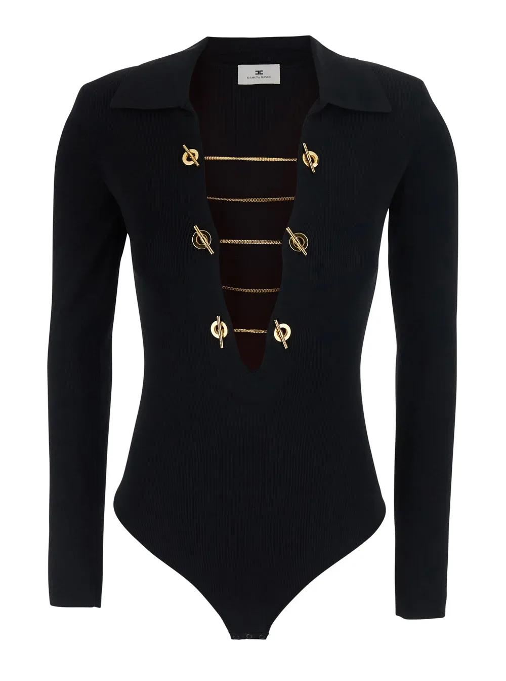 Gold-Clasp Ribbed Knit Bodysuit