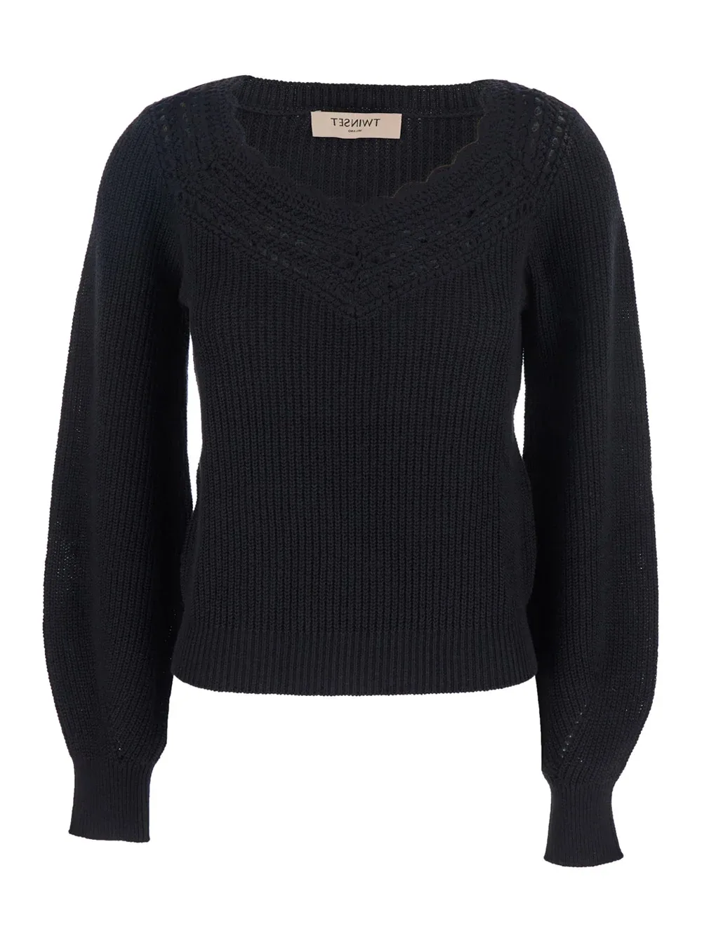 Embroidered-Collar Ribbed Knit Sweater by Twinset