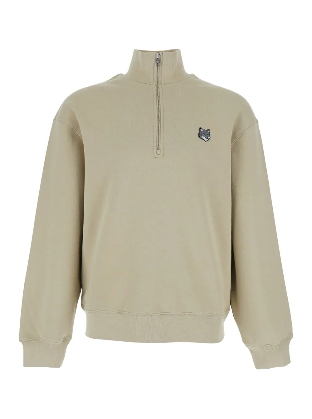 High-Neck Zip Cotton Sweatshirt by Maison Kitsuné