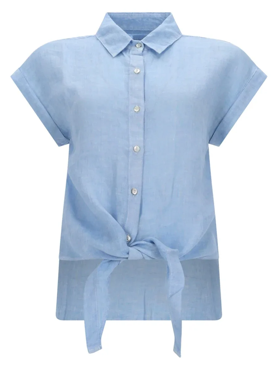 Linen with Front Knot Shirt by 120% lino