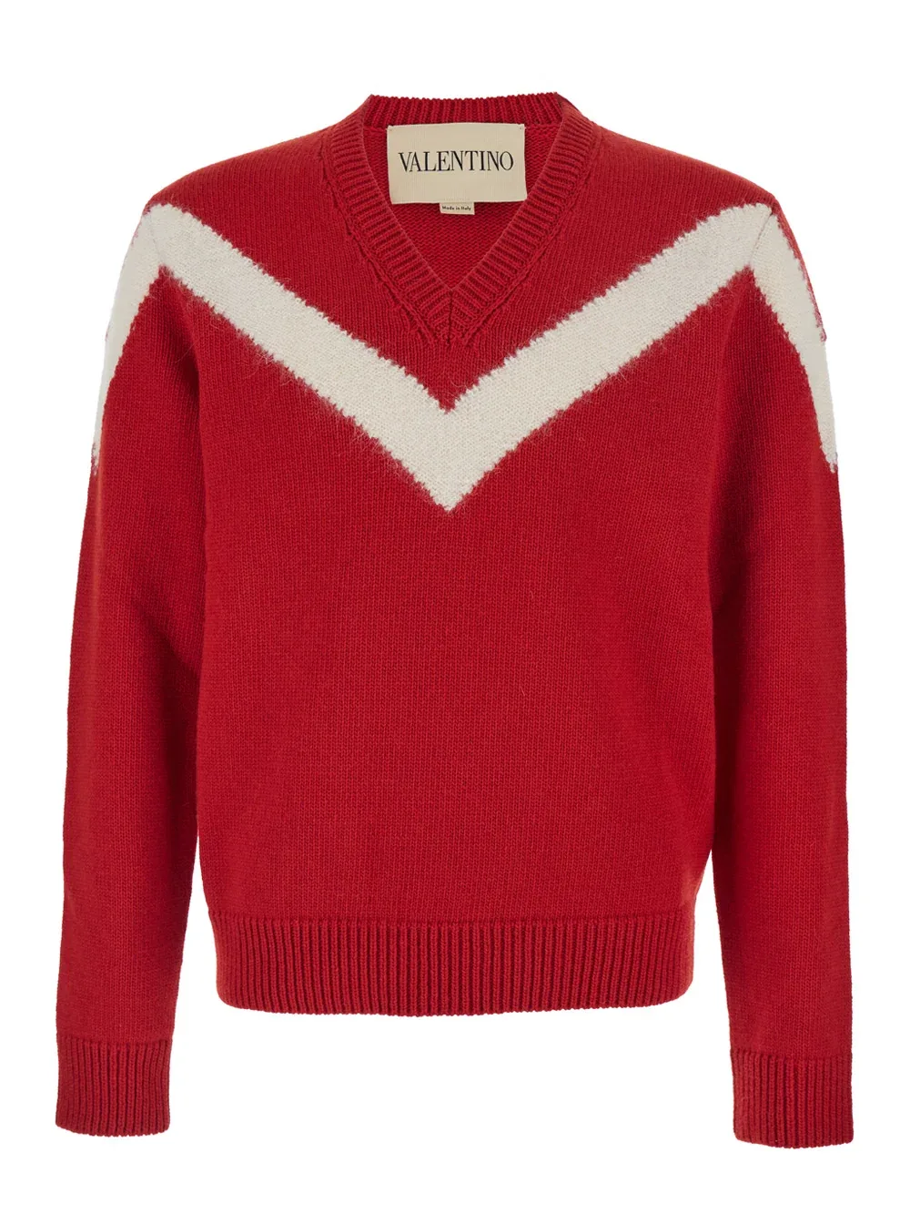 V-Neck with Chevron Stripe Sweater by Valentino