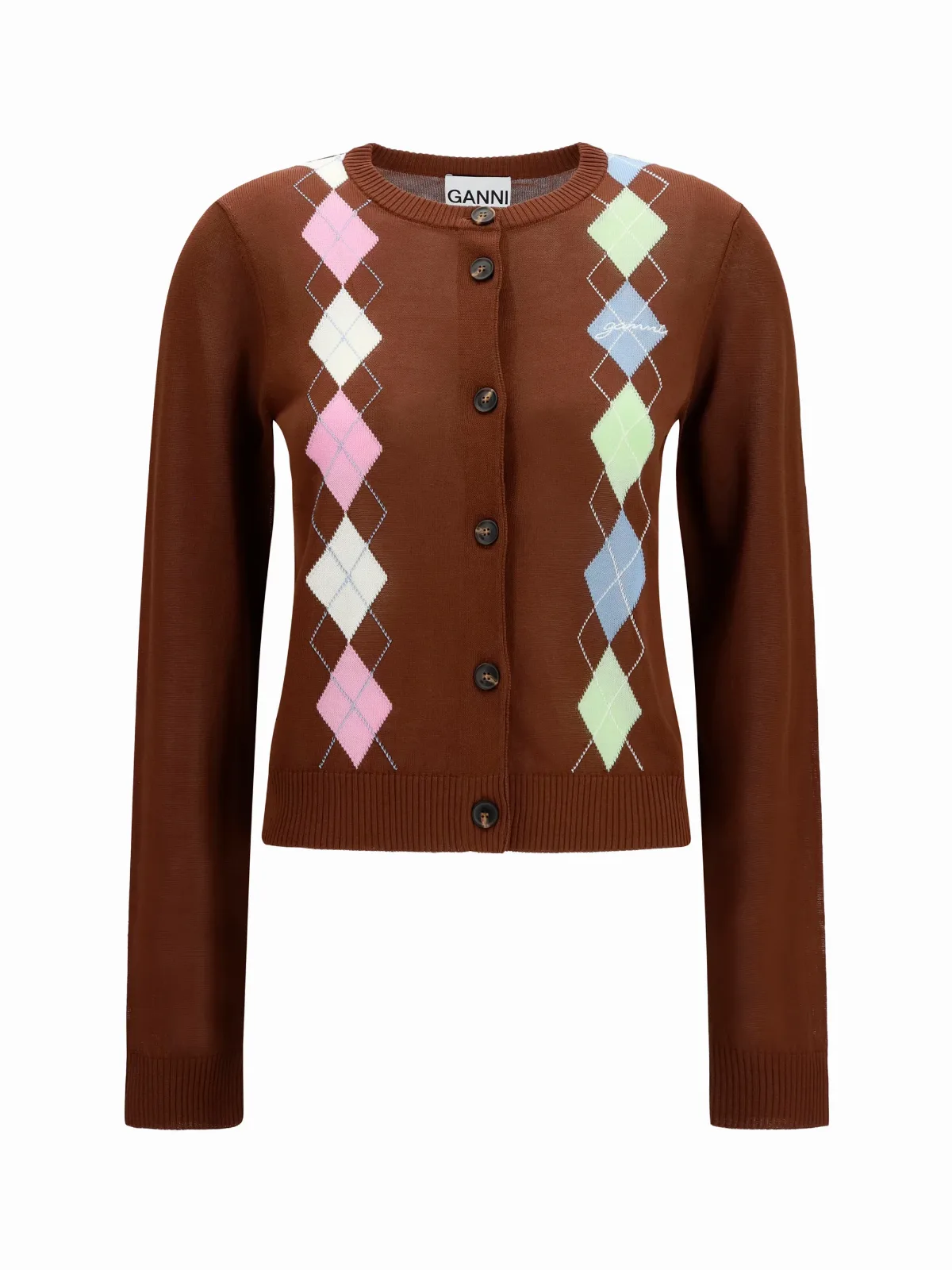 Diamond-Pattern Cotton Cardigan by Ganni