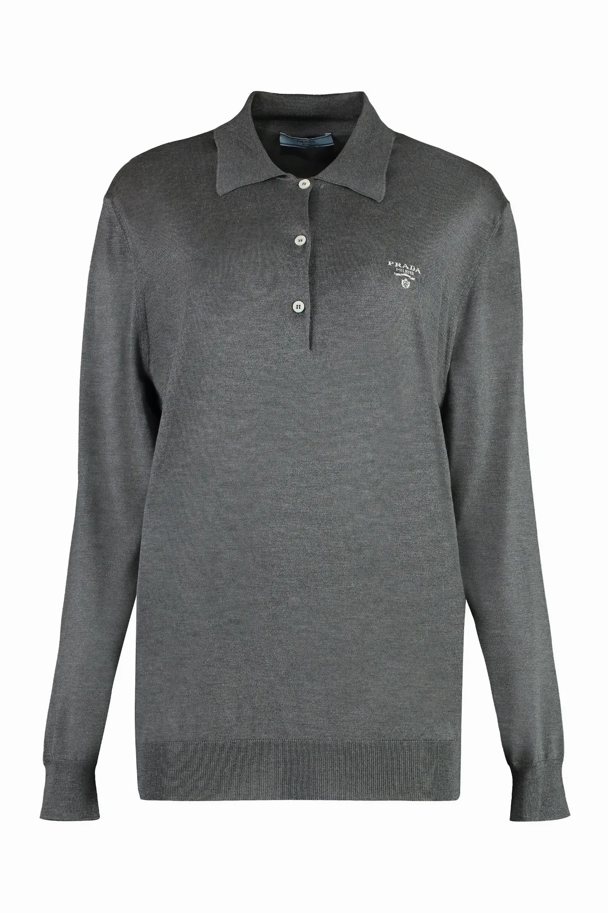 Long-Sleeve Silk Polo Shirt by Prada