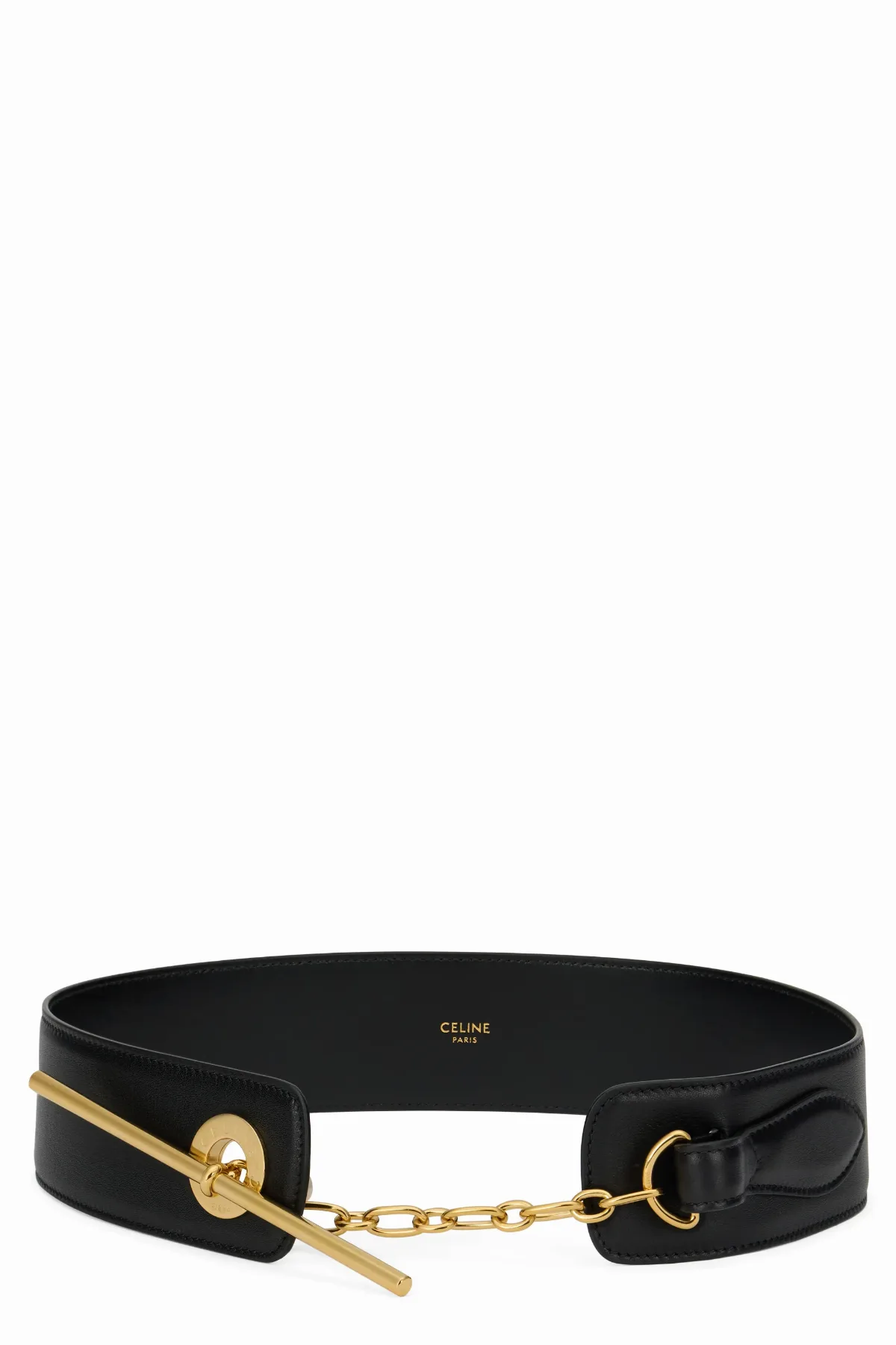 Gold-Chain Buckle Leather Belt by Celine