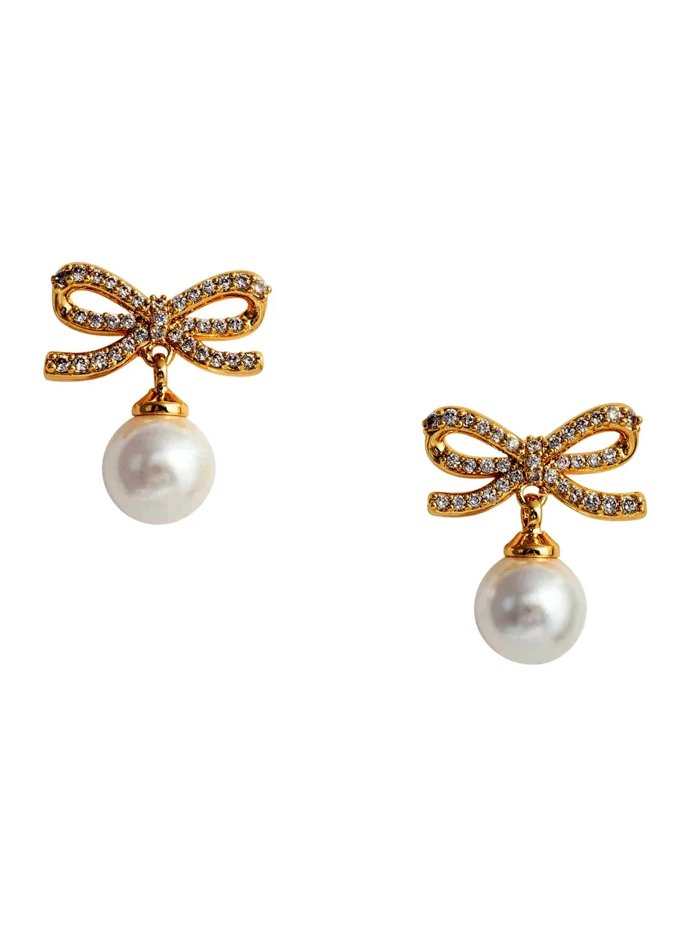 Crystal-Embellished Bow with Pearl Earrings by Self-Portrait