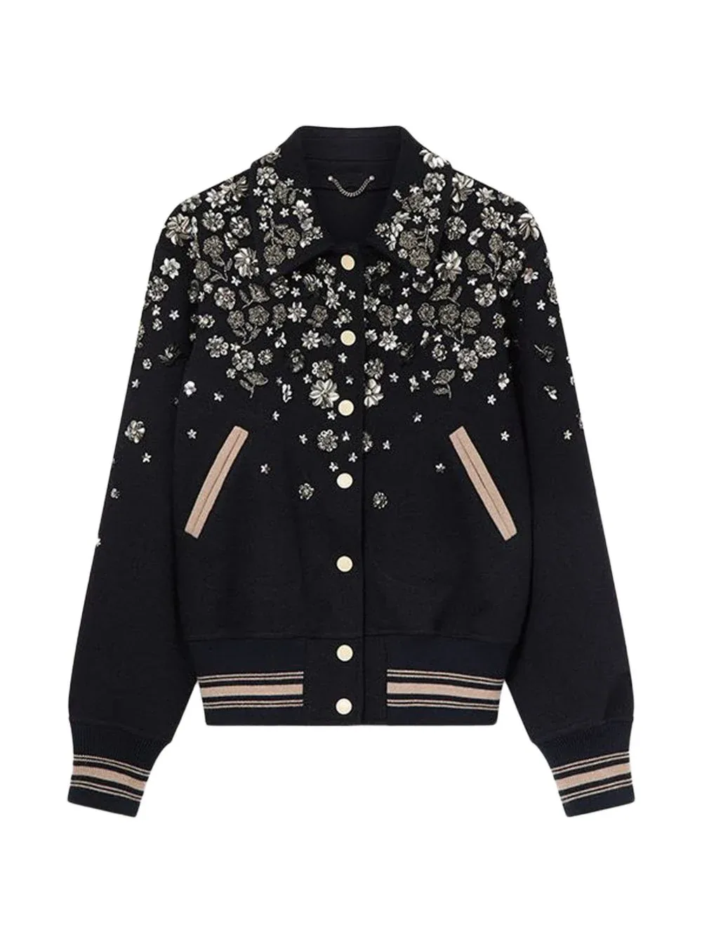 Floral-Embroidered Wool Bomber Jacket