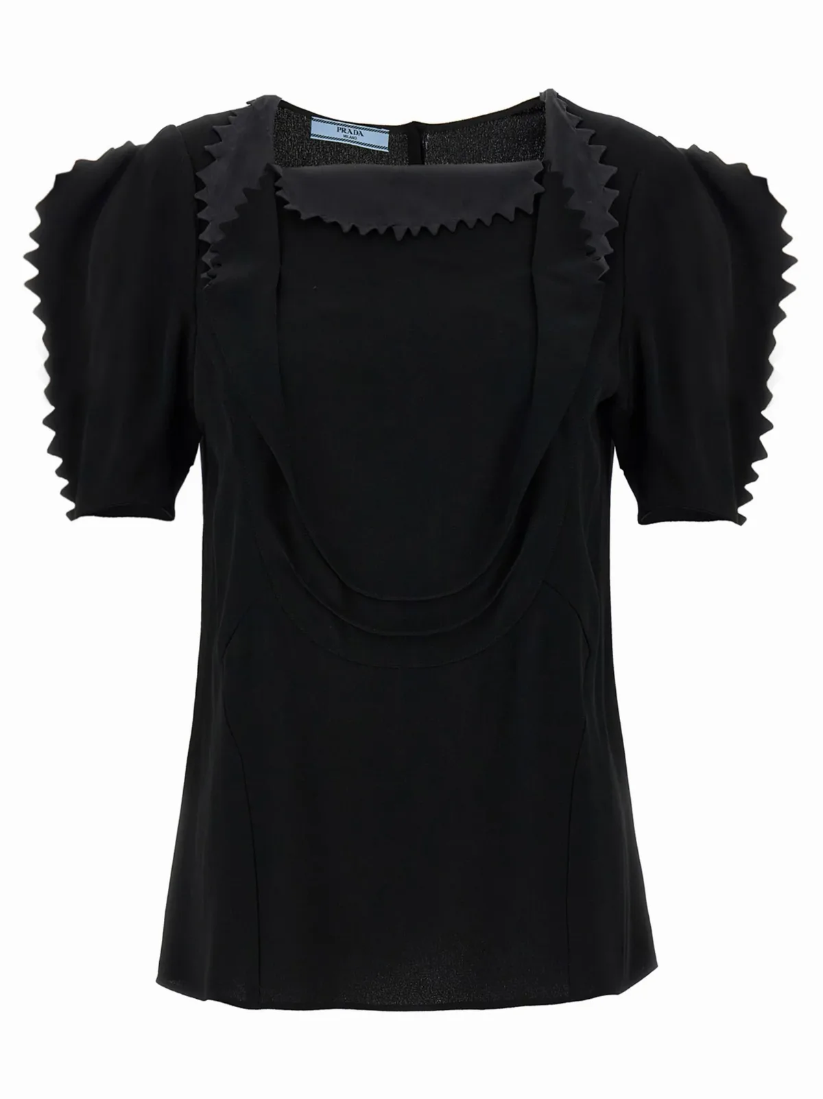 Square-Neck Pleated Viscose Blouse