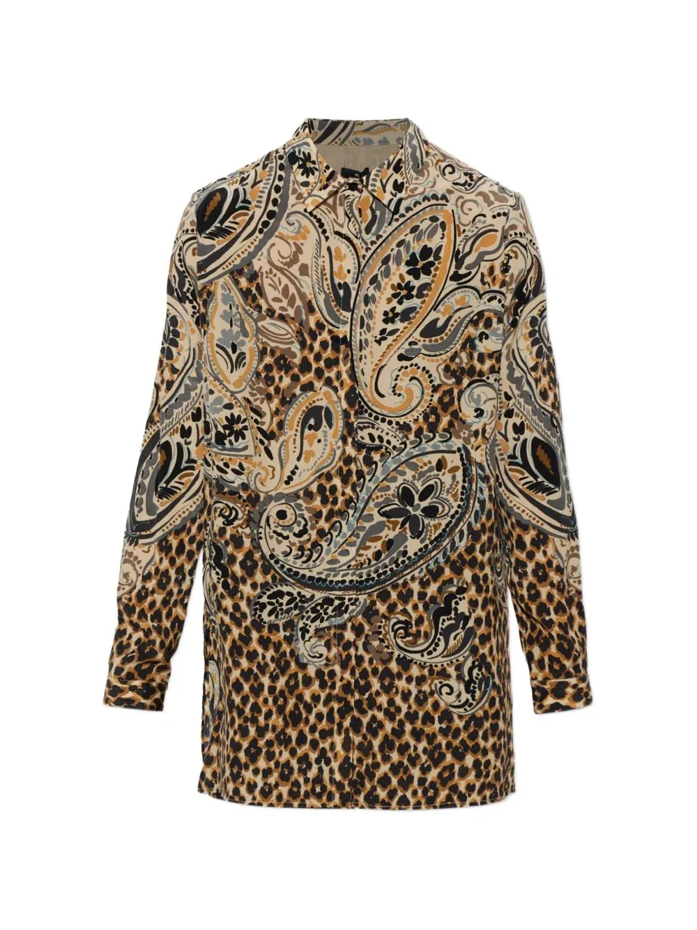 Paisley and Leopard Print Silk Shirt