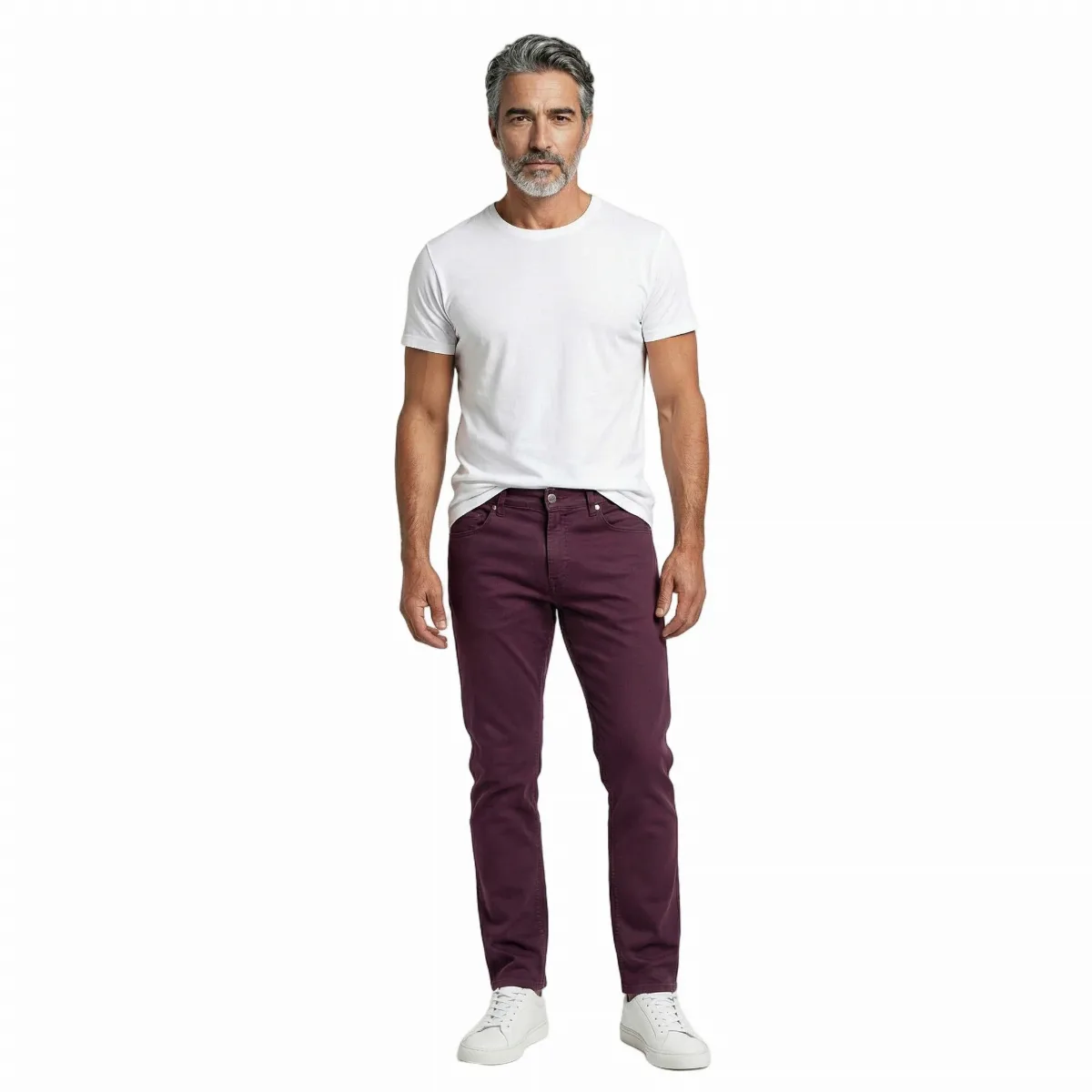 Slim-Fit Burgundy Cotton Denim Trousers