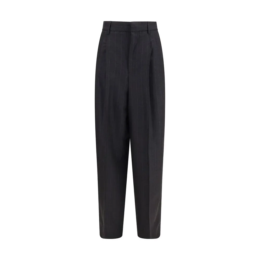 Pleated Wide-Leg Wool Trousers